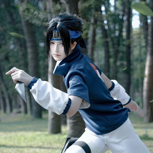 Anime Uchiha Sasuke Cosplay Costume – Blue Top & White Shorts for Cosplay, Halloween & Christmas