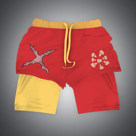 Anime Shorts Dragon Ball, NARUTO, One Piece Gym 2-in-1 Sports Shorts for Men