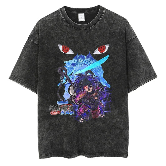Hip Hop Men Streetwear T-Shirt Washed Black Anime Naruto
