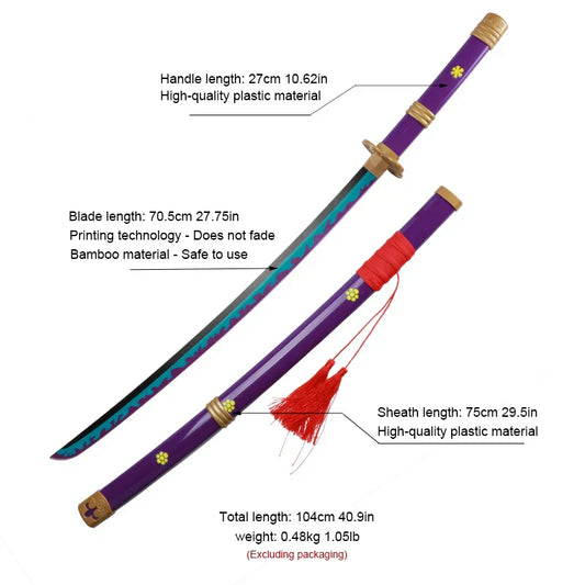 104cm Roronoa Zoro Katana – Japanese Anime Cosplay Weapon Prop with Bamboo Blade, Belt &amp; Sword Holder