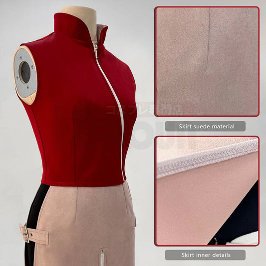 Anime Haruno Sakura Cosplay Costume – Top, Skirt, Shorts & Pouch for Halloween, Thanksgiving & Christmas