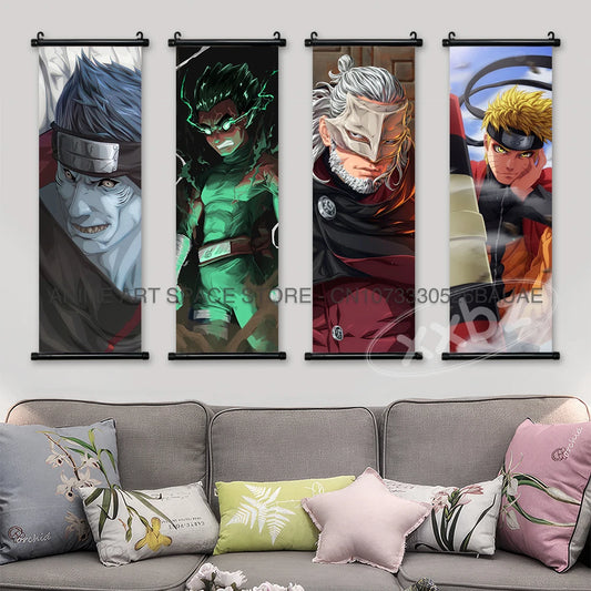 Naruto Hanging Paintings: Gaara, Obito Uchiha, Rock Lee, Kakashi, and Pain