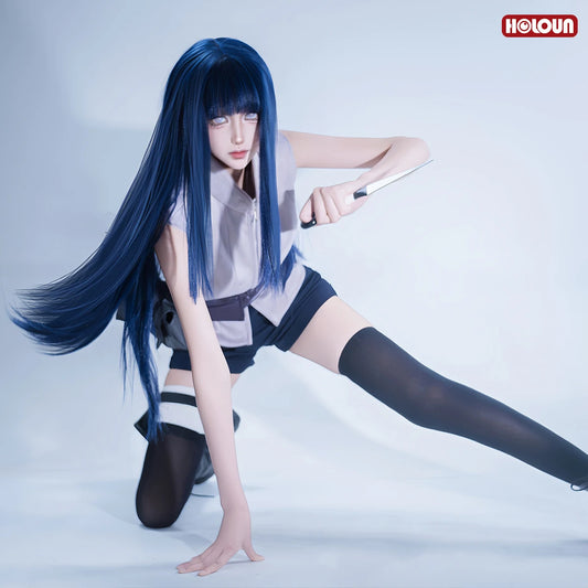 Anime Hyuga Hinata Cosplay Costume – Wig, Top, Shorts & Waist Bag for Christmas Gift