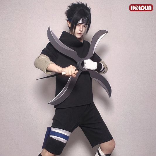 Anime Uchiha Sasuke Cosplay Costume – Black Top, Shorts & Waist Bag for Convention, Halloween & Christmas