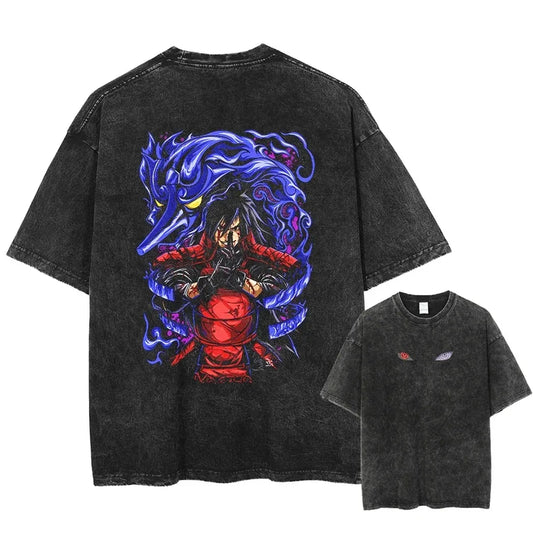 Men Washed Anime Naruto Print T-Shirt