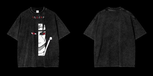 Anime Graphic Washed Cotton T-Shirt Itachi Uchiha Vintage T-shirt