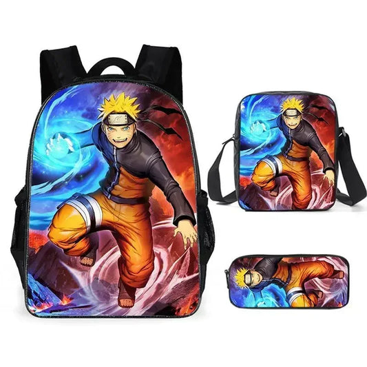 New 3PC-SET Printed Naruto Backpack
