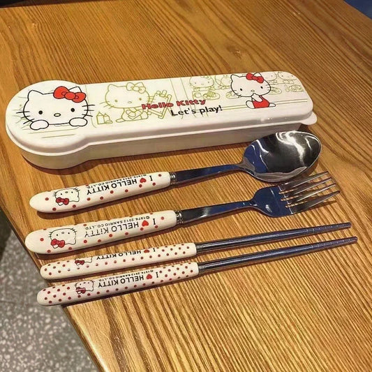 Cute Hello Kitty Chopsticks & Spoon Set