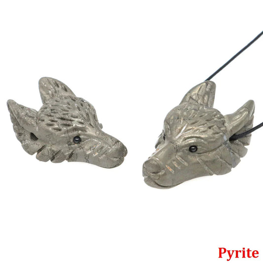1.5" Wolf Head Pendant – Hand-Carved Natural Crystal Animal Figurine for Healing & Jewelry