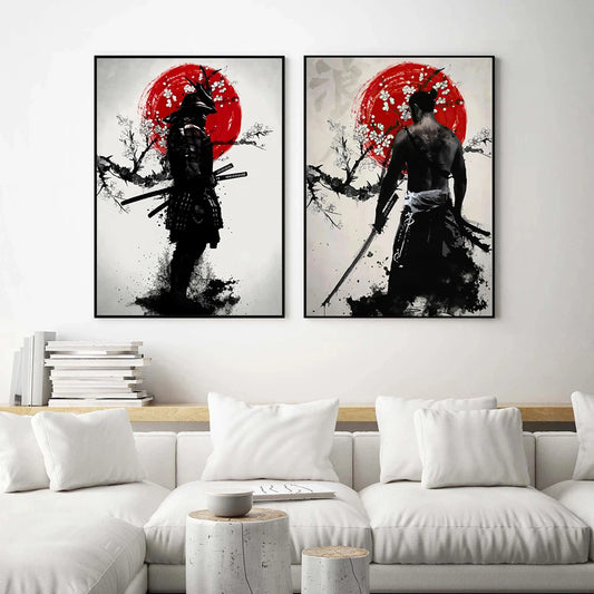 Watercolour Japanese Samurai Figure Ninja Wall Art Posters