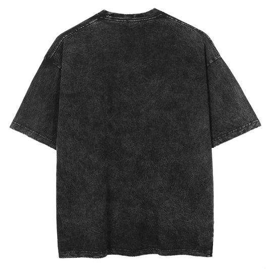 Men Washed Anime Naruto Print T-Shirt Hip Hop Streetwear