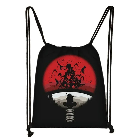 Hot New Anime Naruto Uchiha Sasuke Akatsuki Sharingan Cartoon Drawstring Bag Children's Portable Backpack Toys Gift
