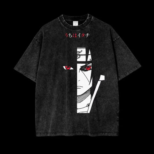 Anime Graphic Washed Cotton T-Shirt Itachi Uchiha Vintage T-shirt