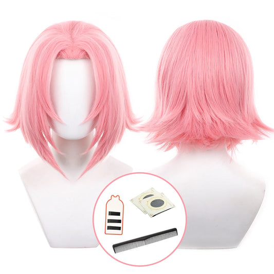 Anime Haruno Sakura Cosplay Wig – Rose Net Synthetic Fiber with Adjustable Cap for Christmas & Cosplay